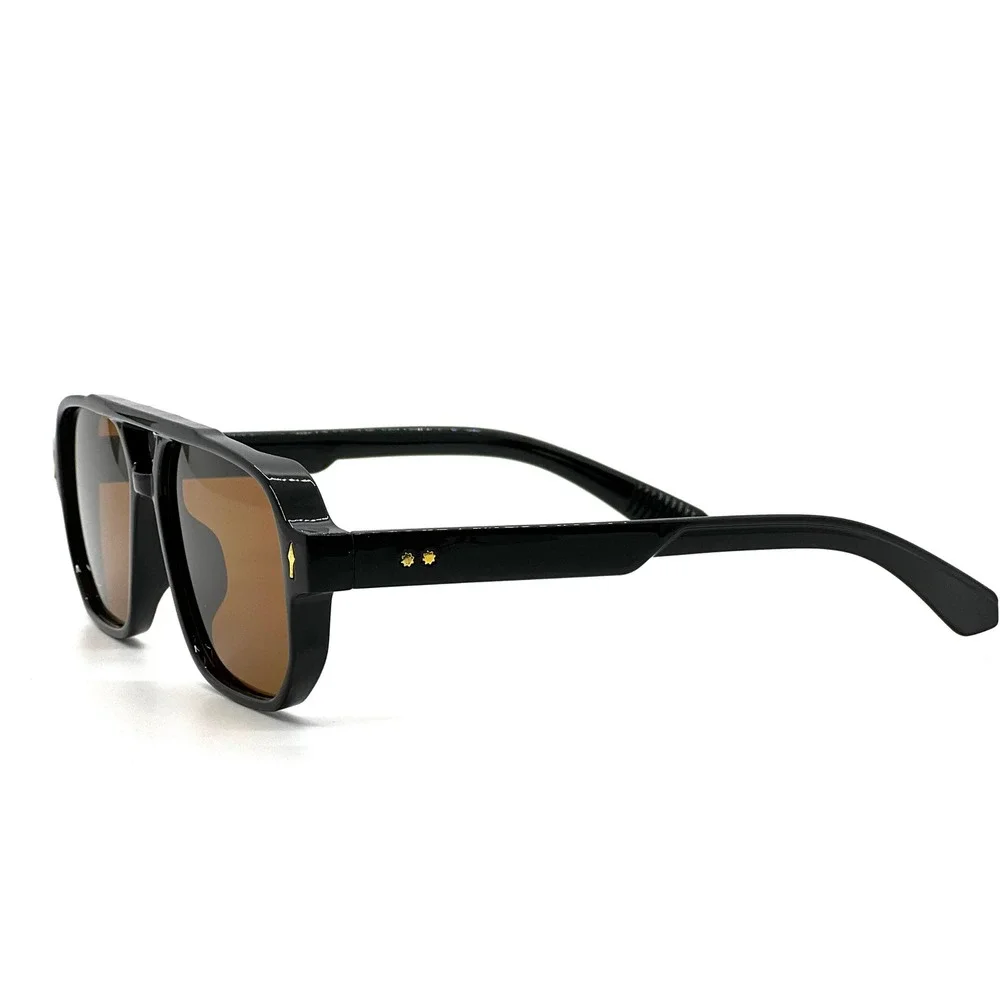 Mens‎ Black Aviator Sunglasses Brown Tinted Lenses Double Bridge Designer Style